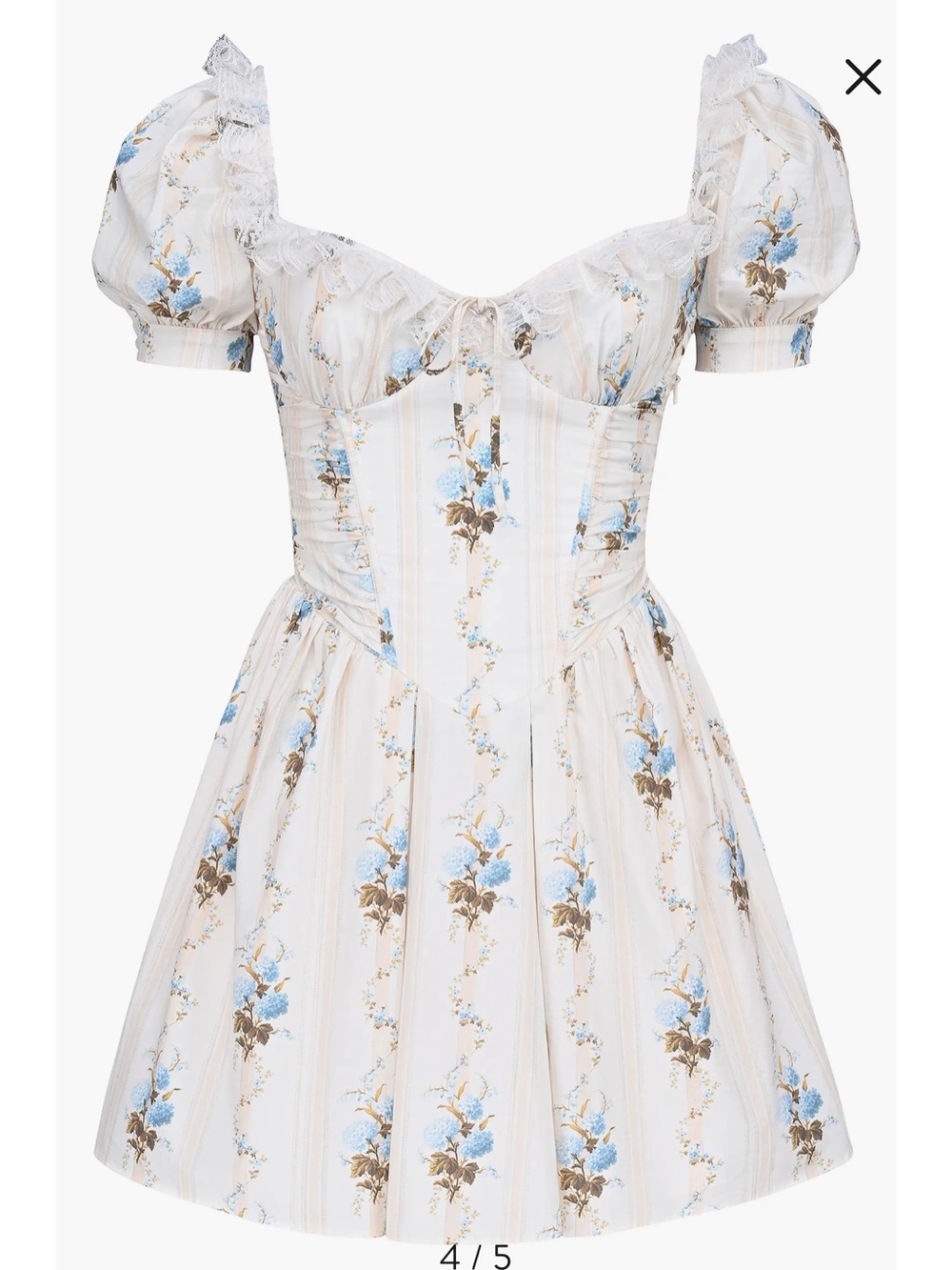 Ivory Floral Puff-Sleeve Corset Mini Dress - Blue & Brown - Picture 4 of 4